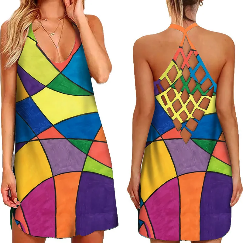 Платье женское на бретельках с принтом повседневный пикантный модный вечерний