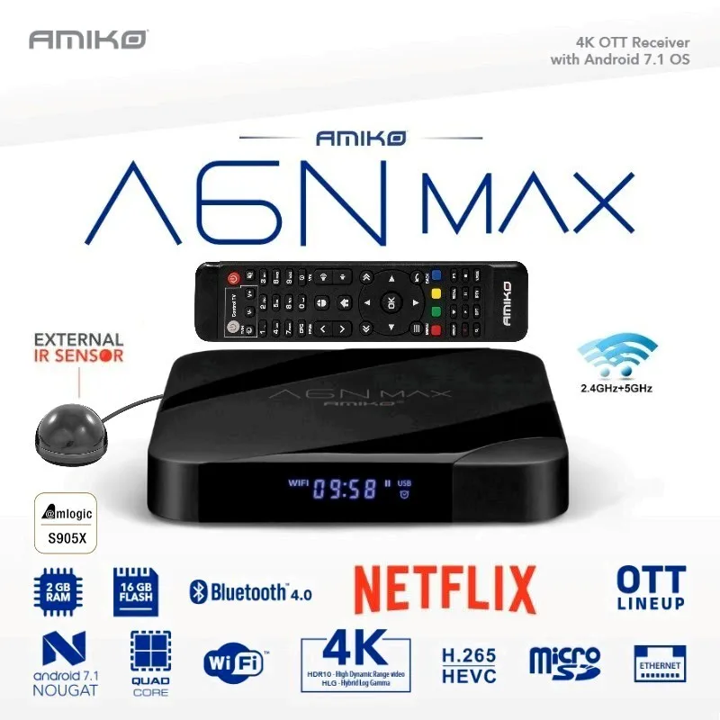 AMIKO A6N MAX OTT в формате 4K UHD HDR компьютерной приставки к телевизору Android 7.1.2 S905X/GB/ГБ