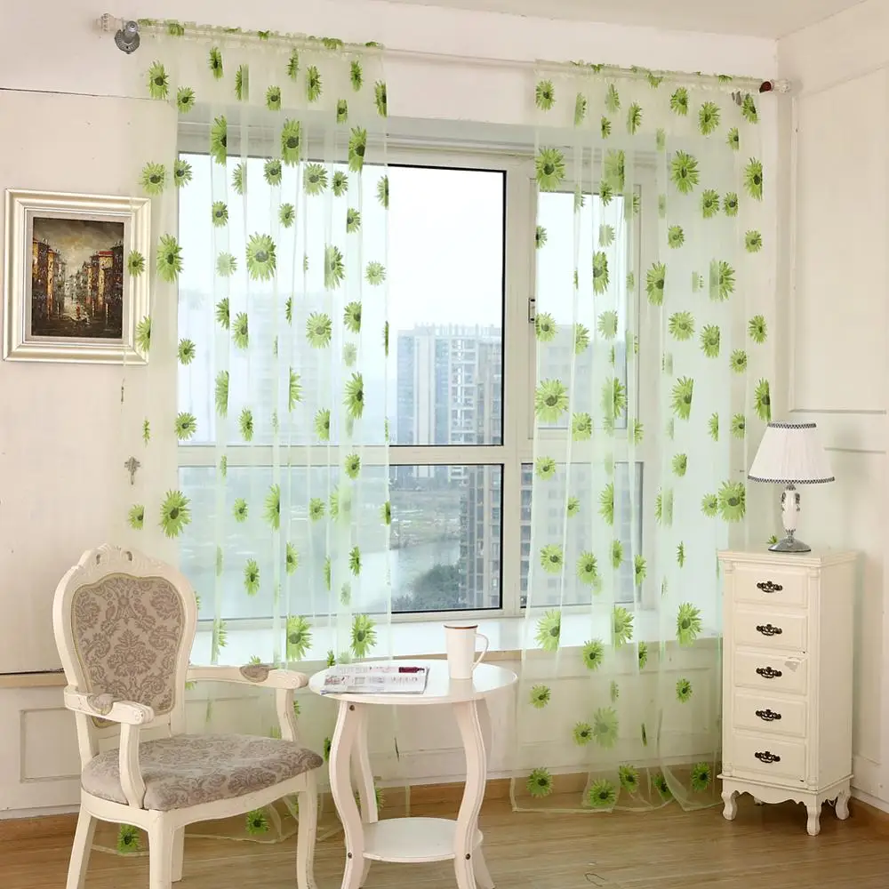 1pc GREEN 1/2 шт., 1x2,5 м, Европейский узор пионов, вуаль, занавески, тюль, отвесные подзоры, домашний декор, фиолетовые/розовые/кофейные шторы - Цвет: 1pc GREEN