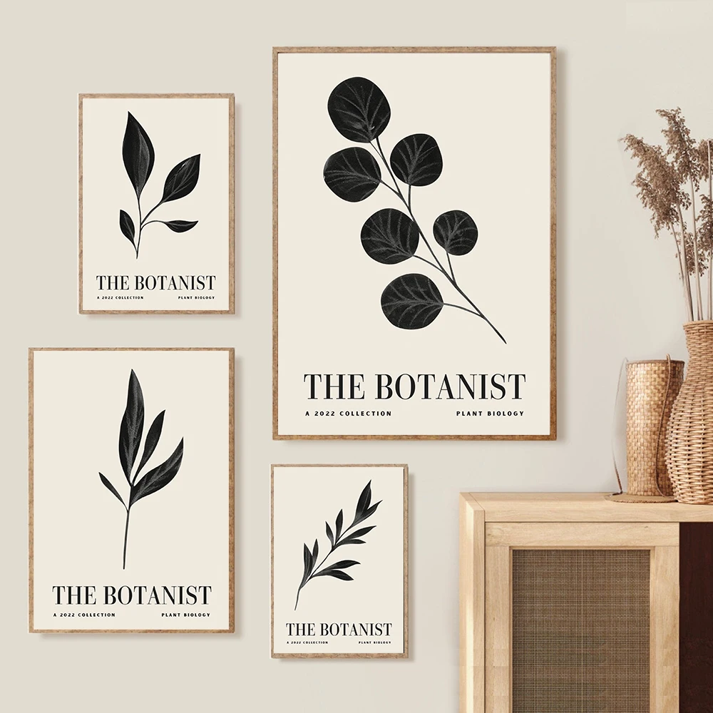 

Boho Leaves Poster Minimalist Botanical Canvas Painting Black Beige Art Print Natural Wall Picture For Living Room Nordic Decor