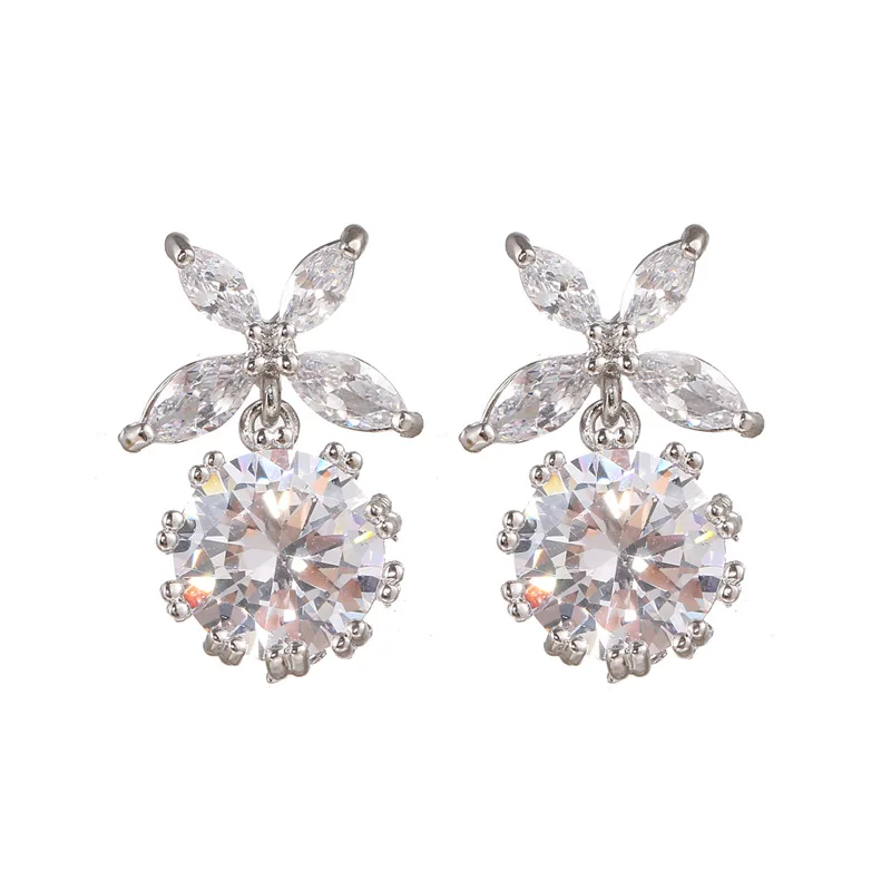 

14K Gold Plated High Polish Round Cut Zirconia Exquisite Trendy Earrings For Women,Girls