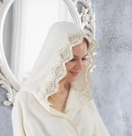 

Fancy Honeymoon Robe Quality towel set Bath Set Lady French Lace Sexi Bronoz Hooded Valentina