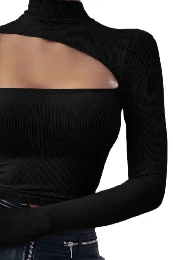 

Turtleneck Ribbed Black Blouse