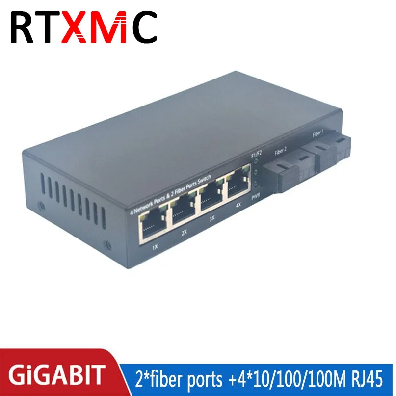 With Metal Case 2G4E 4UTP&amp2SC 10/100/1000M Gigabit Ethernet switch Fiber Optical Media Converter 4*RJ45 UTP 2*SC fiber |
