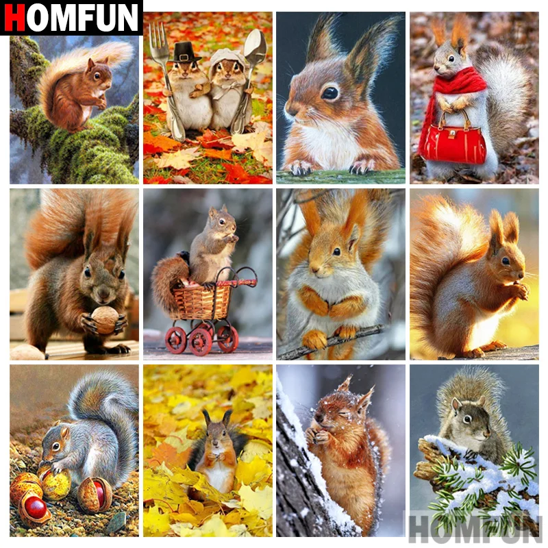 

HOMFUN "Animal Squirrel" Diamond Painting 5D Full Square/Round Drill Home Decor DIY Diamond Embroidery Cross Stitch