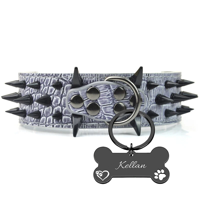 

Free Customization Leather Large Dog Collar Spiked Encrusted Collar for Medium and Large Dogs PU Leather Durable Pet Collar Punk