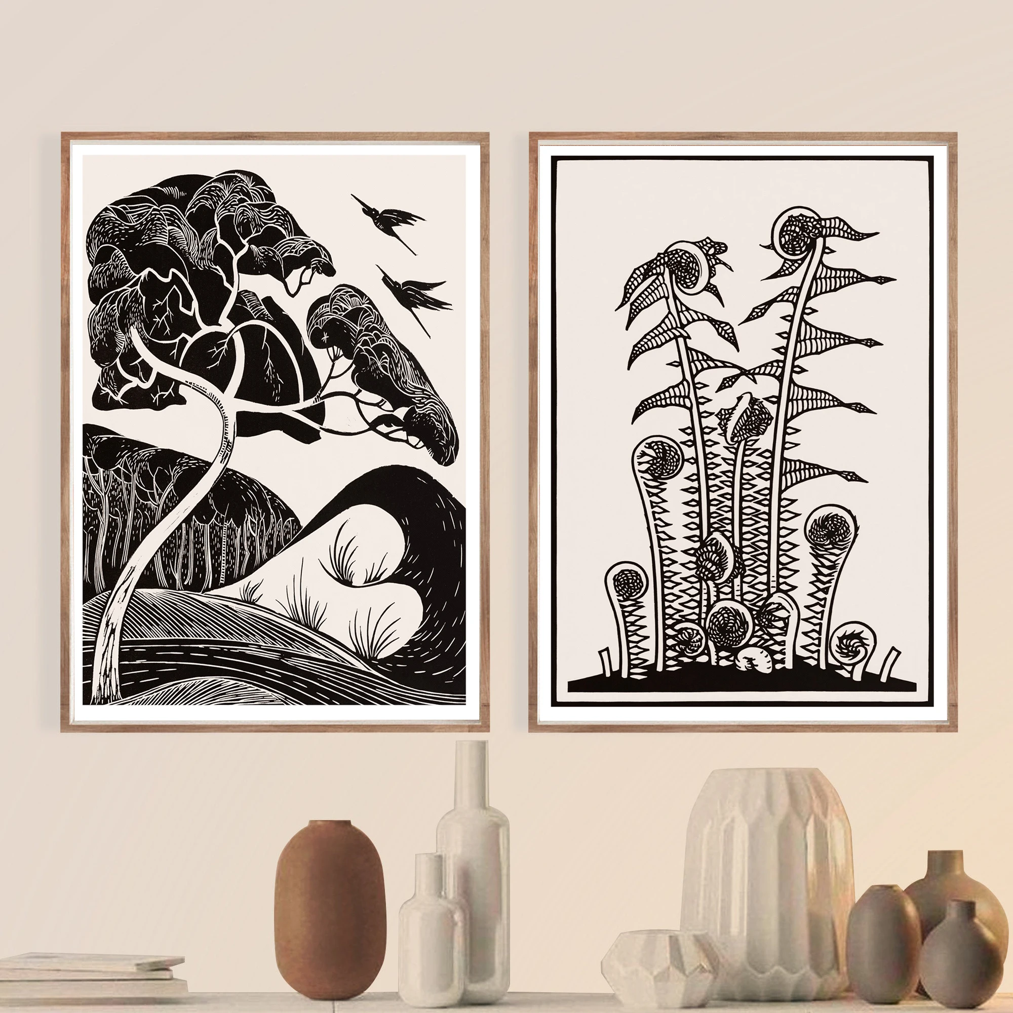 

Black Line Plant Poster Fern Pine Canvas Painting Natural Landscape Art Print Vintage For Wall Picture Living Bedroom Home Decor