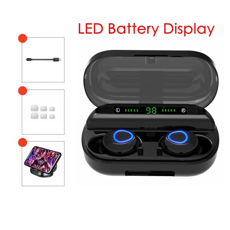 LED Battery Display TWS Bluetooth наушники с микрофоном светодиодный дисплей беспроводные Bluetooth наушники водонепроницаемые шумоподавляющие гарнитуры - Цвет: LED Battery Display