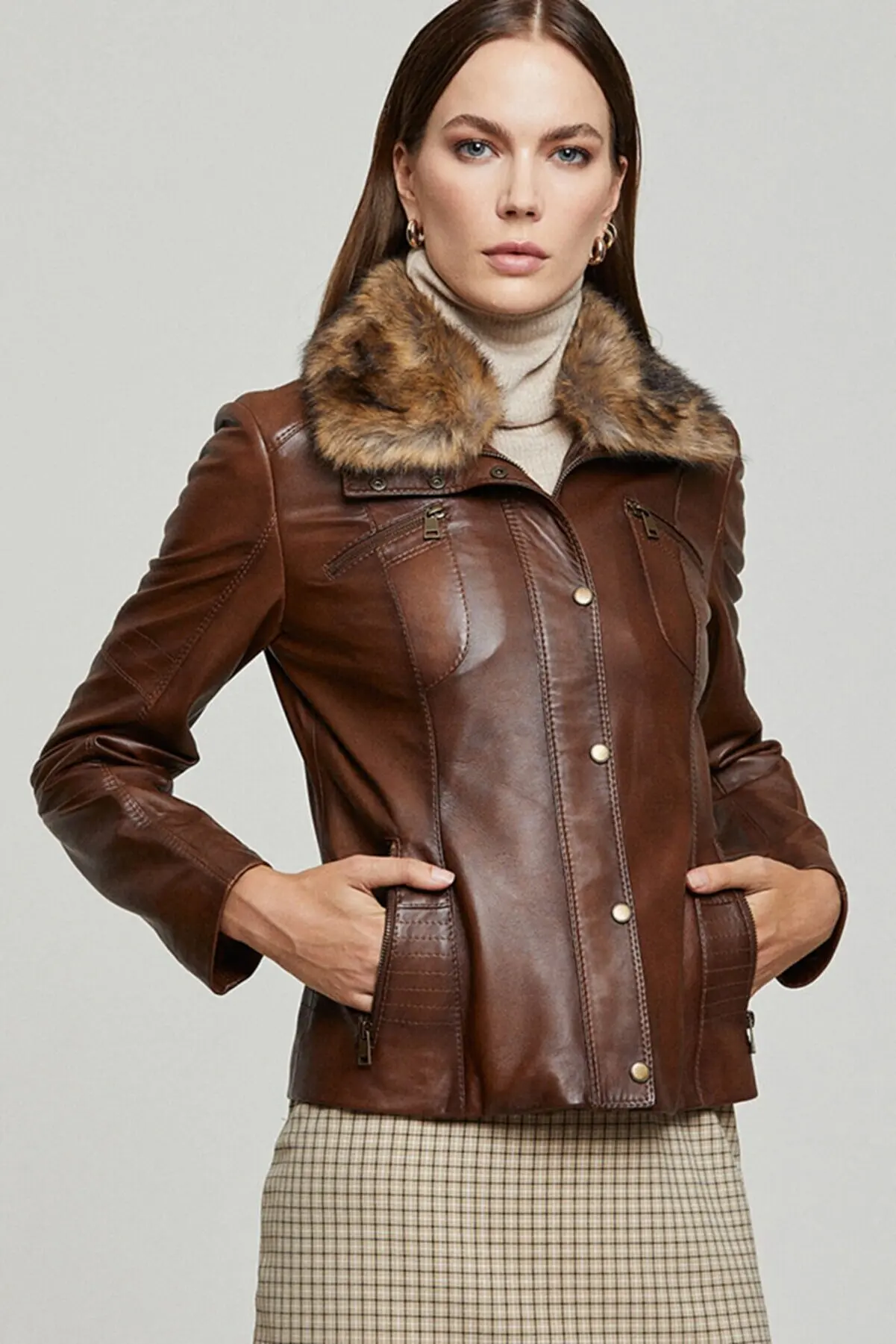 Women genuine sheepskin Biker jacket spring autumn clothing fashion Slim Fit Hoodie leather coats casual outerwear waterproof