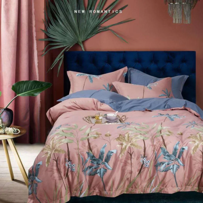 

Luxury Egyptian Cotton Bedding Set Queen King Size Bright Flamingo Leaf Duvet Cover Bed Sheet Set Fitted Sheet Nordic Pattern