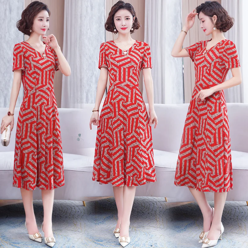 

Loose Party Vestidos Casual Dress Sundress Plus Size Women Clothes Print Elegant v-neck Short Sleeve Summer Straight Natural