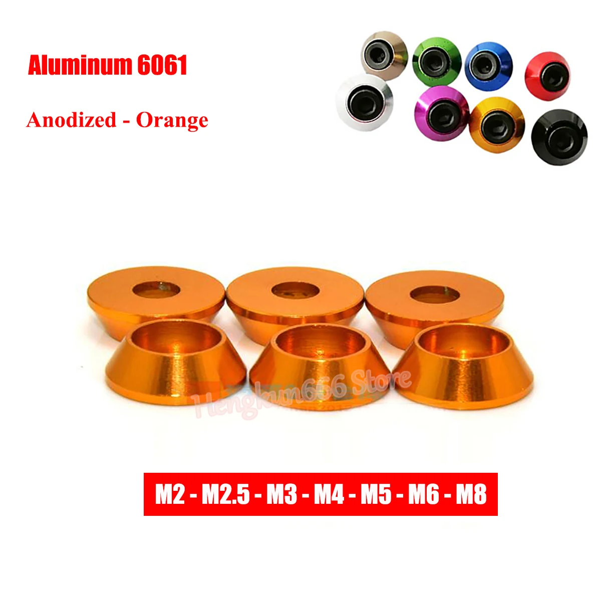 

Aluminum Cap Head Washer M2 M2.5 M3 M4 M5 M6 M8 Anodized - Orange Aluminum Cone Washers Gasket for Hex Socket Cap Head Screw