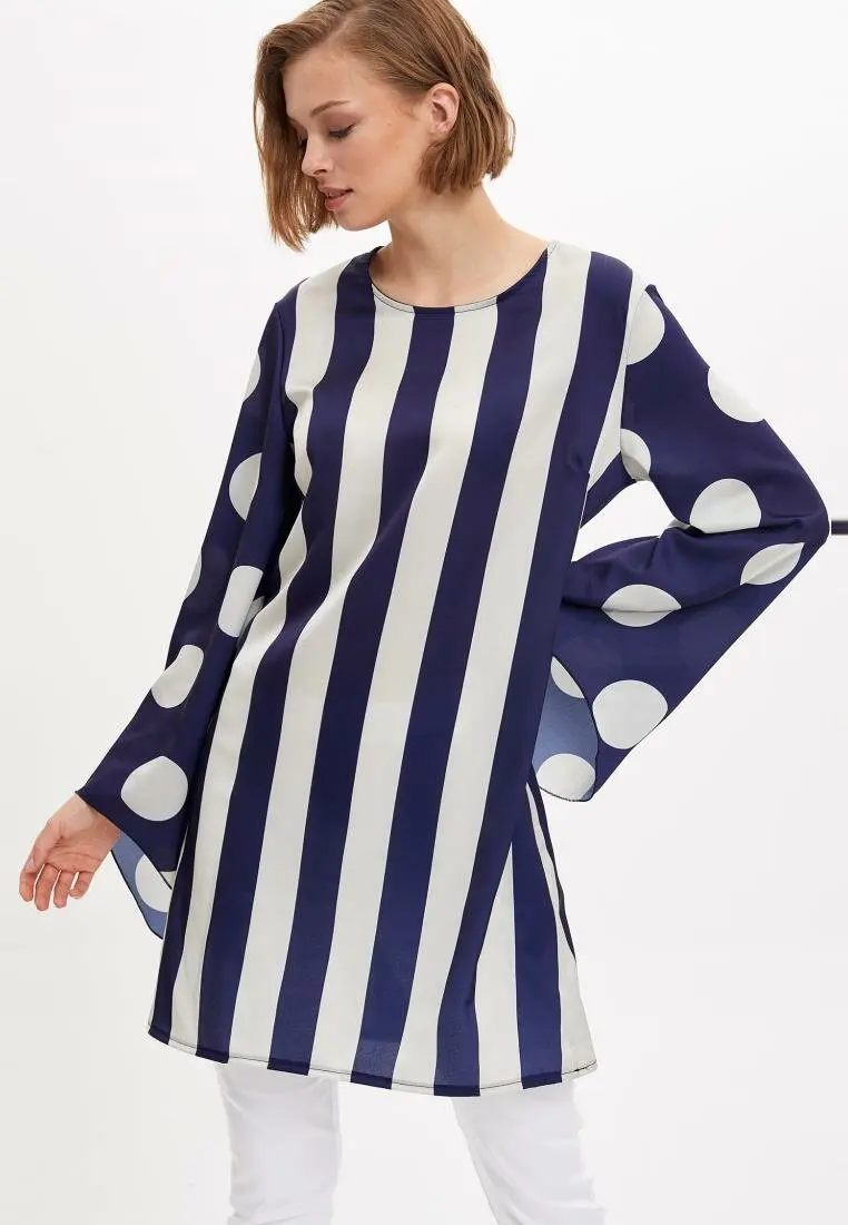 Женские шифоновые топы DeFacto Длинные свободные рубашки с круглым вырезом и