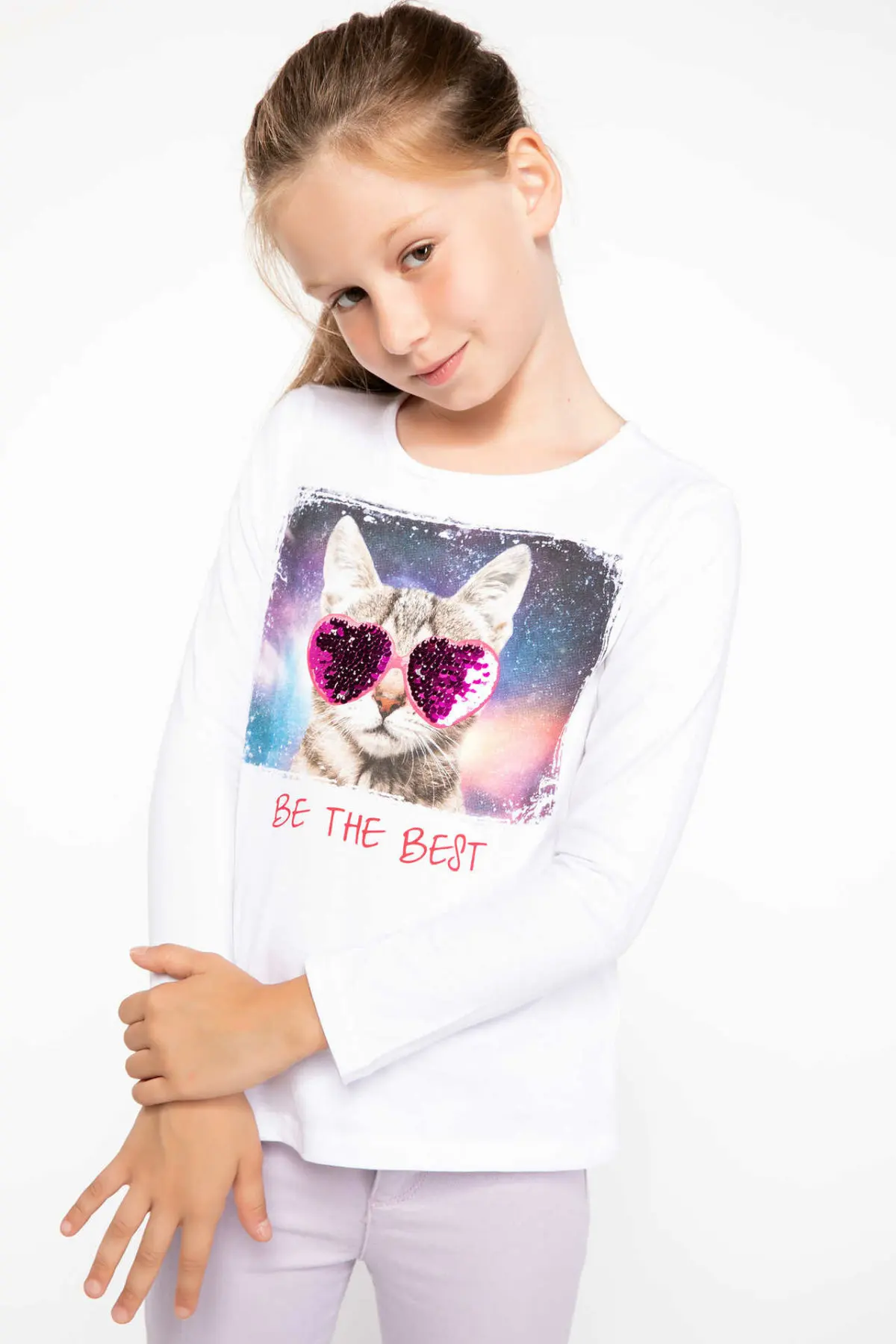 DeFacto футболка с длинными рукавами для девочек детские белые футболки милым