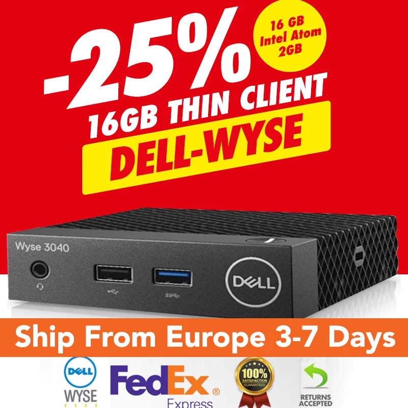 

Fanless Mini PC Dell Wyse Thin Client Desktop SHIPPED FROM UK WITH FEDEX Quad-Core Dell Wyse 3040 OS 16GB/2GB 3 Year Warranty