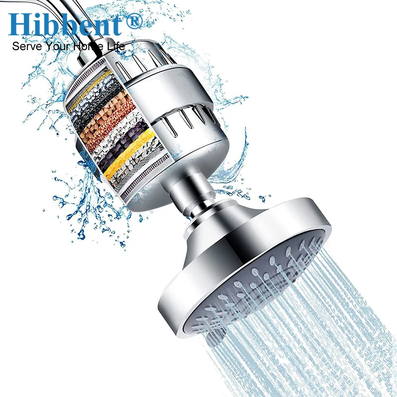 

Hibbent Filtered Shower Head Water Saving Pressurized Showerhead 5 Modes Shower Head with Filter Cartridge Bathroom Accessories