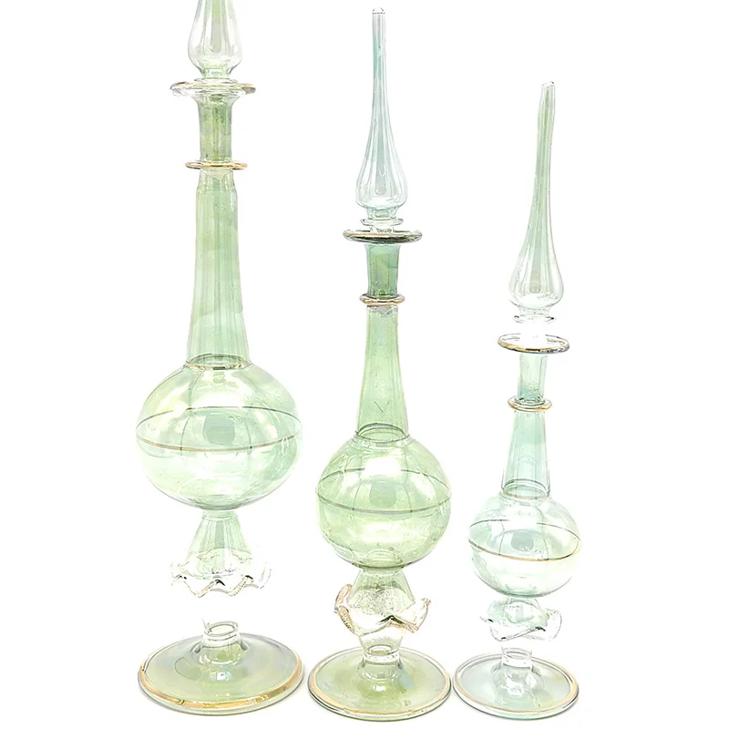 

3 pieces different size body fragrance cologne refillable beautiful design blown glass bottles decorative vanity home decor