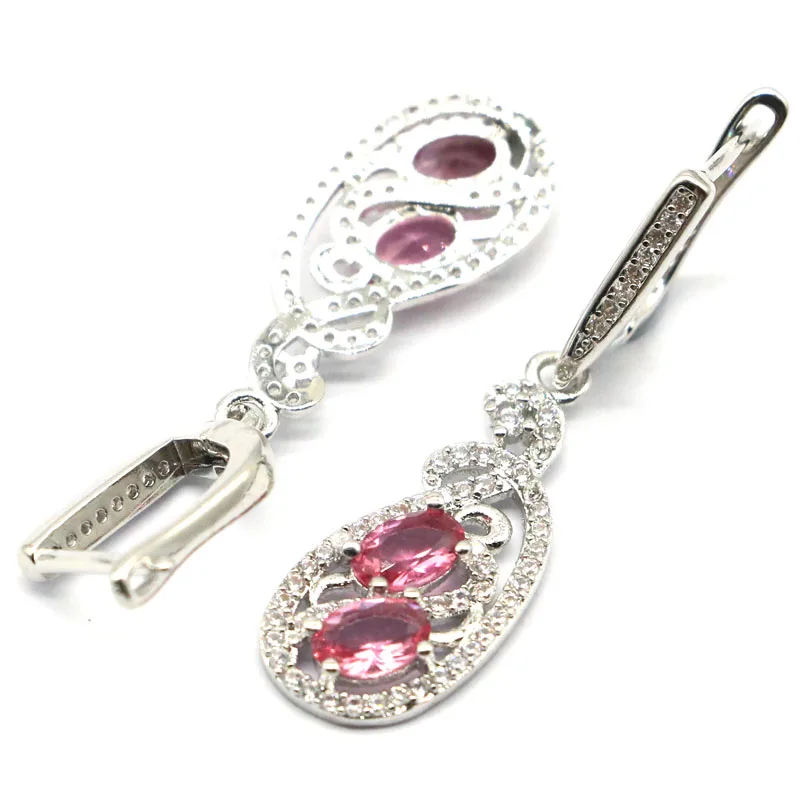 39x11 мм Великолепные Длинные большие серьги из серебра с розовым турмалином и
