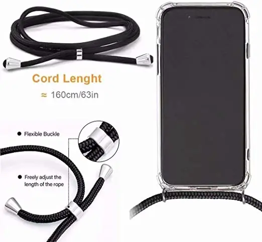 Transparent Shockproof Case with rope Compatible with Xiaomi Mi Note 10/10T/9/8 Lite Pro /A2/A3/K20/Poco X3 / NFC/ Mi 11 TPU Cas