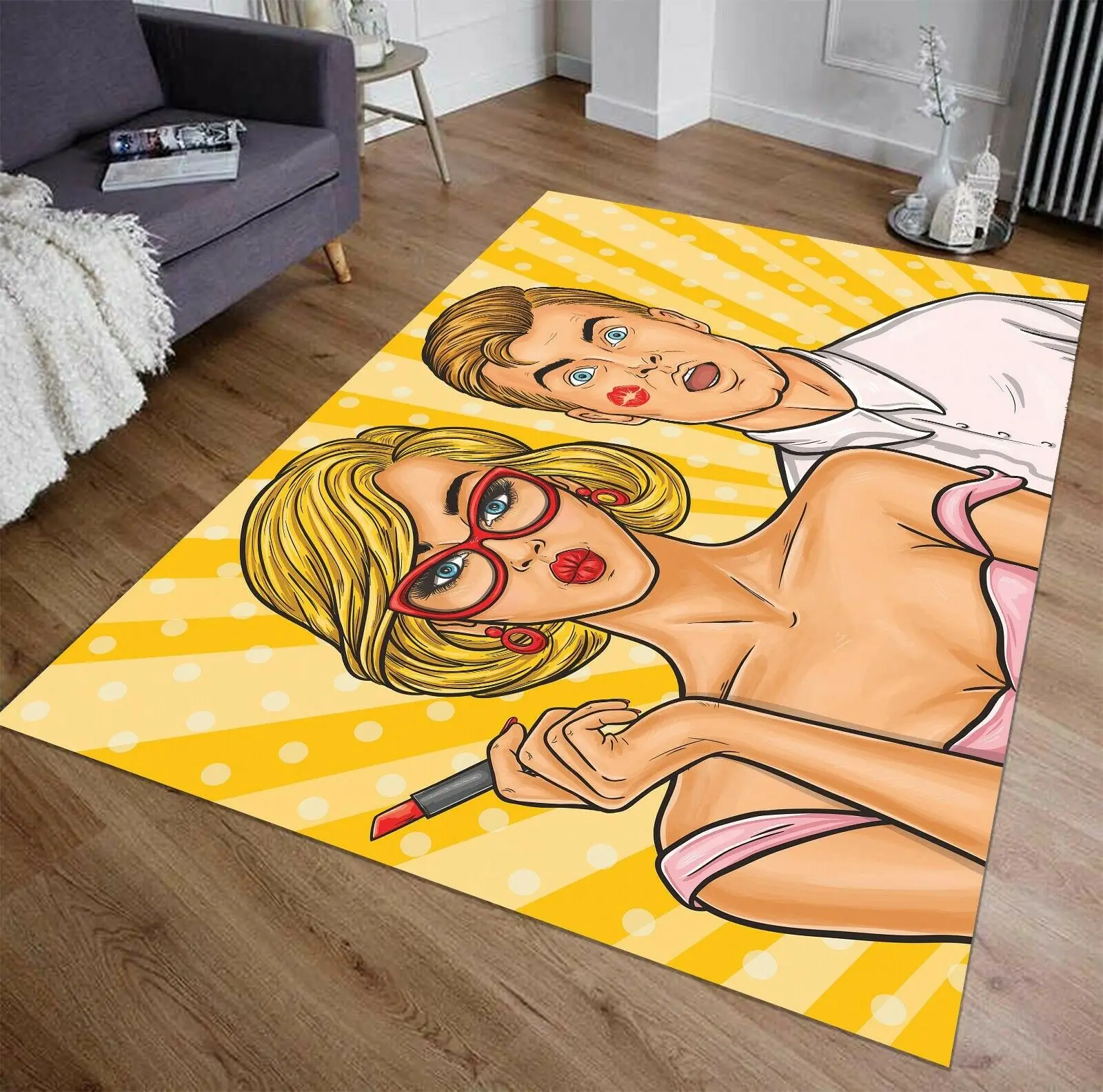 

Pop Art Woman And Man Patterned Carpet ,Non Slip Floor Carpet,Teen's Carpet,Turkish Rug