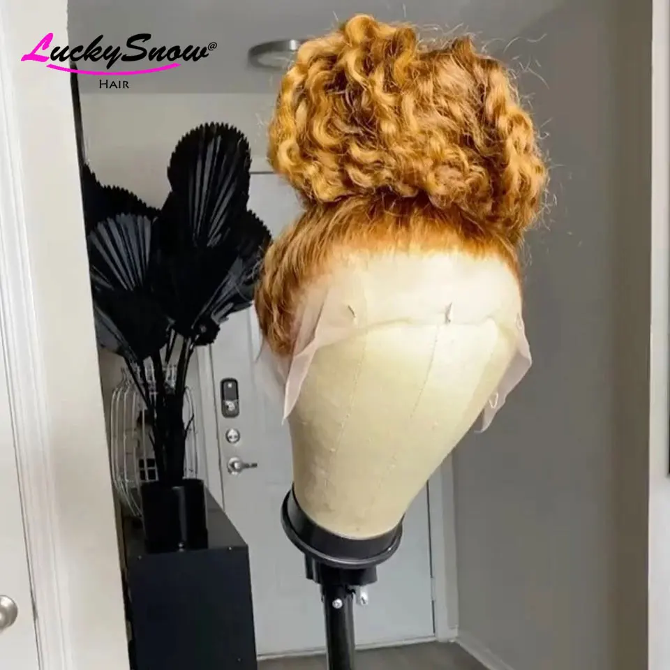 #27 Honey Blonde Lace Front Wig Brazilian Remy Water Wave Human Hair Wigs For Women HD Transparent 180% | Шиньоны и парики