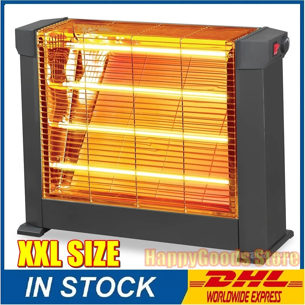 2200 Watt infrared Heater Electric Fireplace Stove Electric Heater Quartz Tube Glass XXL SIZE