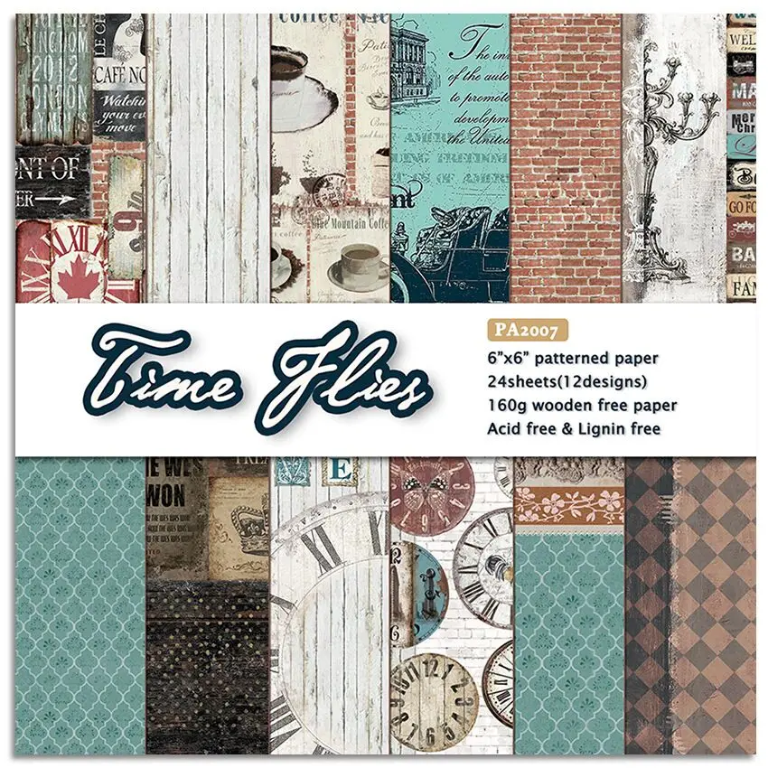 Time flies Scrapbooking paper pack of 24 sheets handmade craft Background pad |