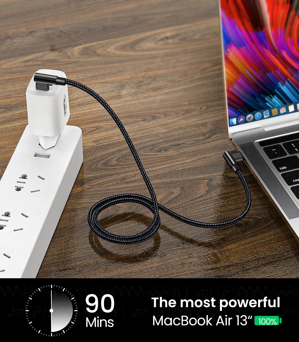 3A double elbow Type-c to USB C 60W fast charging data cable For Huawei Samsung Xiaomi mobile phone charging cable 1m/2m/3m