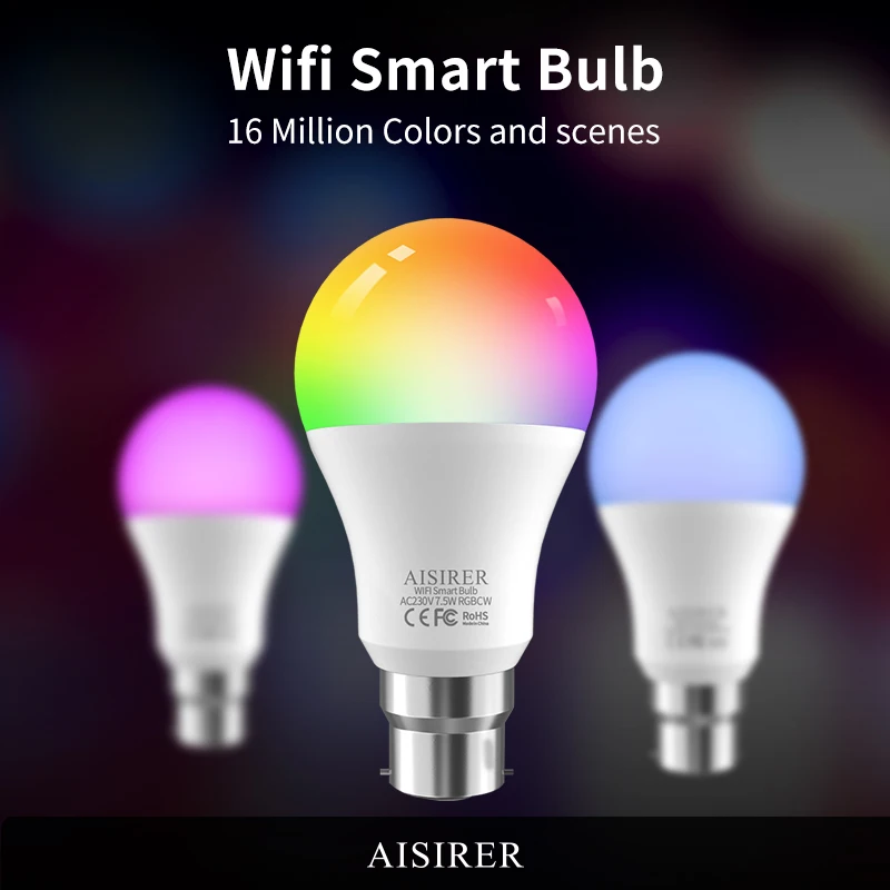 

2 шт 7,5 W WiFi умный светильник лампочка B22 диммируемая цветная (RGB) Светодиодная лампа Alexa Google Assistant Управление лампы Красочные Изменение крытый ...
