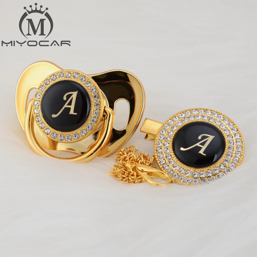 MIYOCAR золото серебро имя инициалы письмо красивый bling соска и соска клип BPA бесплатно пустышка bling уникальный дизайн LAS-8/9