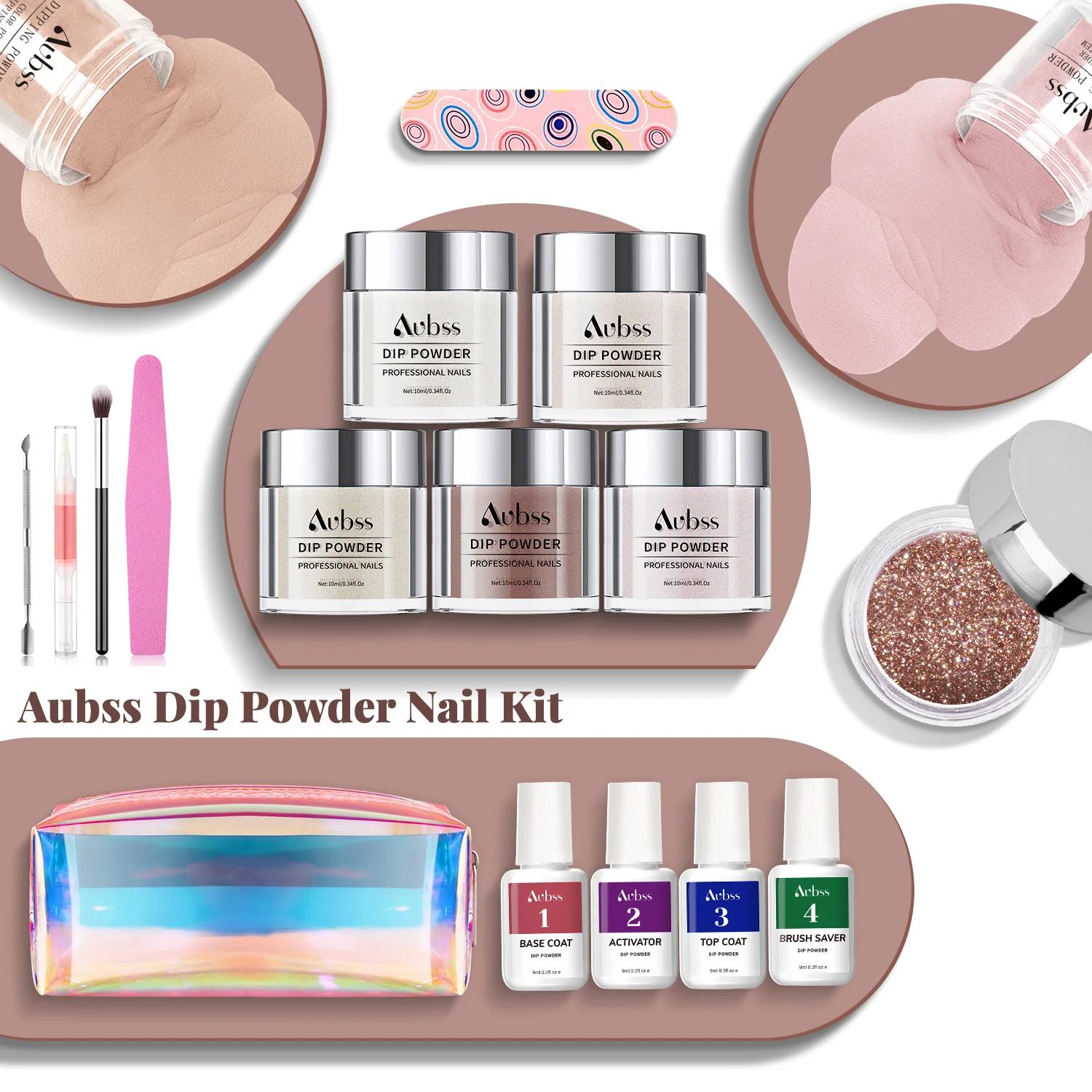 

Aubss Dip Powder Nail Starter Kit Glitter Colors Nail Kits Dipping Powder Manicure Set Acrylic Powder for DIY Salon Nail Art