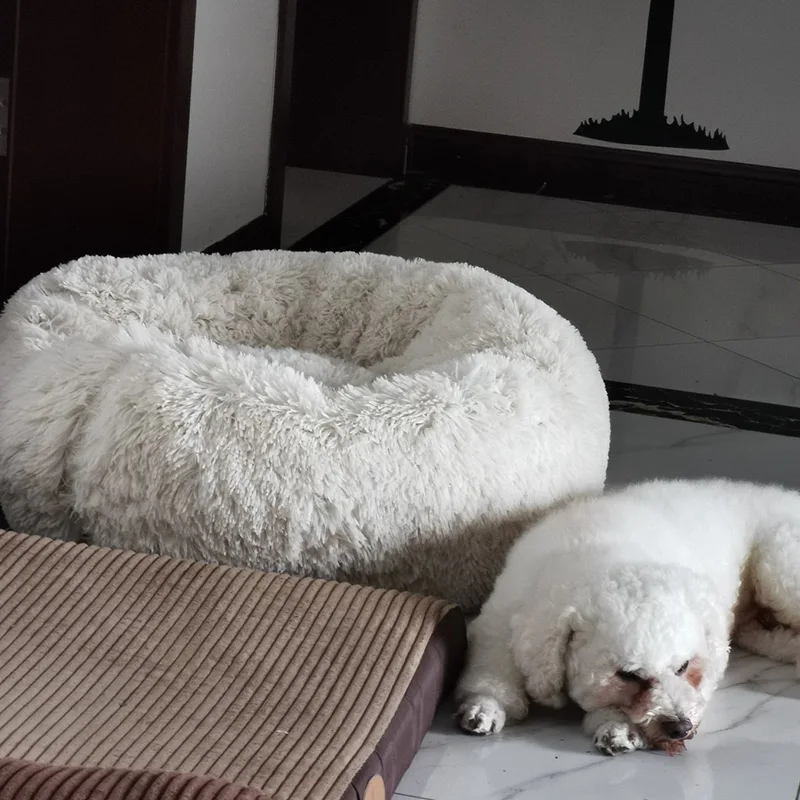 Круглая Лежанка для собак и кошек зимняя теплая спальная кровать супермягкая