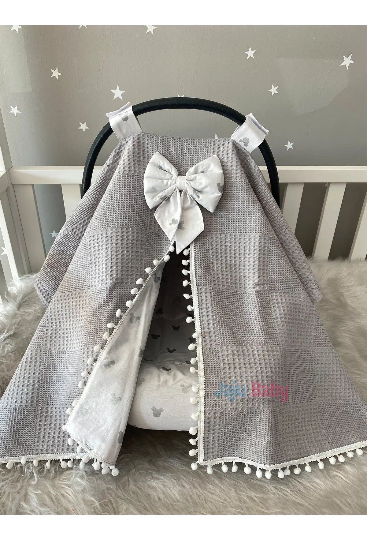 

Jaju Baby Handmade, Gray Waffle Pique and Micky Fabric Stroller Cover and Sheet, Stroller Cover Stroller Sheet Accessory