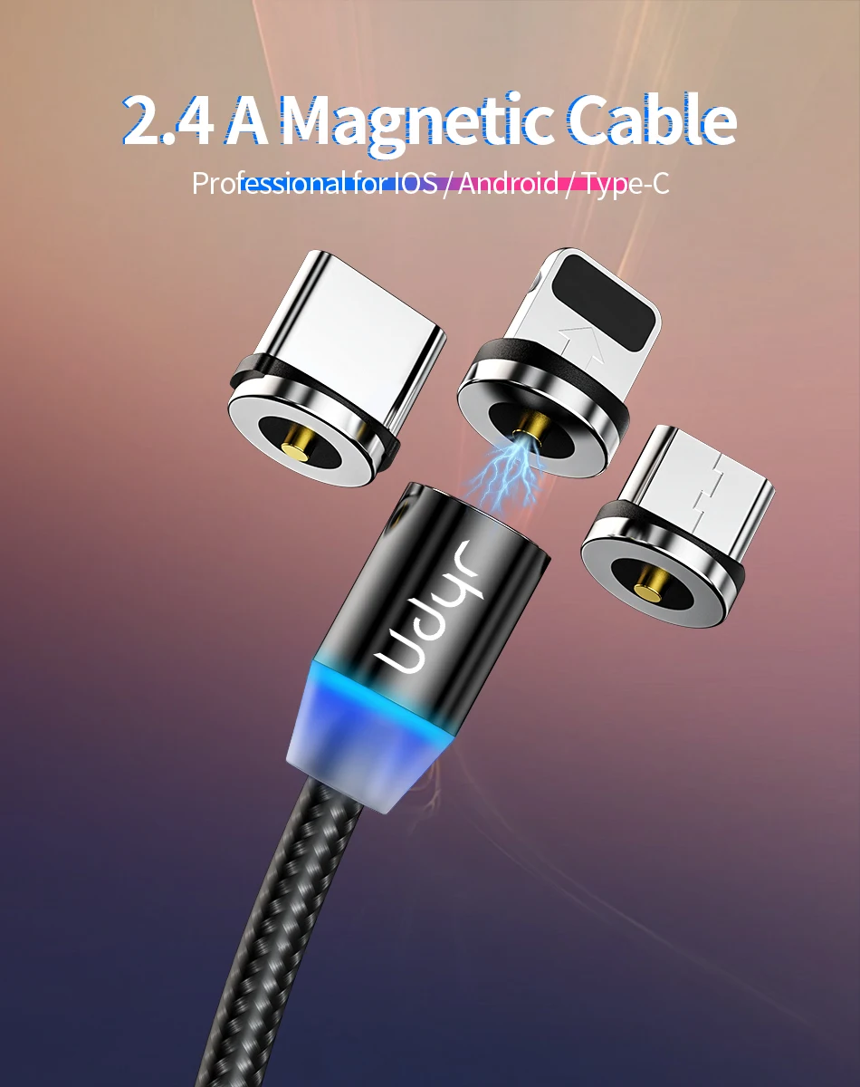 Udyr 2 м Магнитный Micro USB кабель для iPhone samsung Android мобильный телефон Быстрая зарядка usb type C кабель магнит зарядное устройство провод шнур