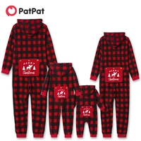 patpat christmas red plaid family matching thickened polar fleece long sleeve hooded onesies pajamas sets flame resistant