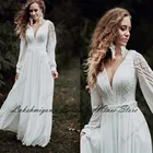 Lakshmigown пышное свадебное платье с длинным рукавом в стиле бохо, модель 2022 года, женское платье с V-образным вырезом, шифоновое свадебное платье трапециевидной формы, напольное платье