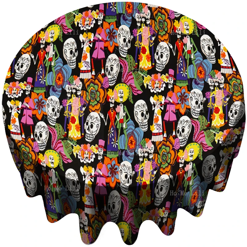 

Красочные сахарные черепа бесшовный узор Классический день мертвецов элегантный Скелет Хэллоуин круглая скатерть от Ho Me Lili
