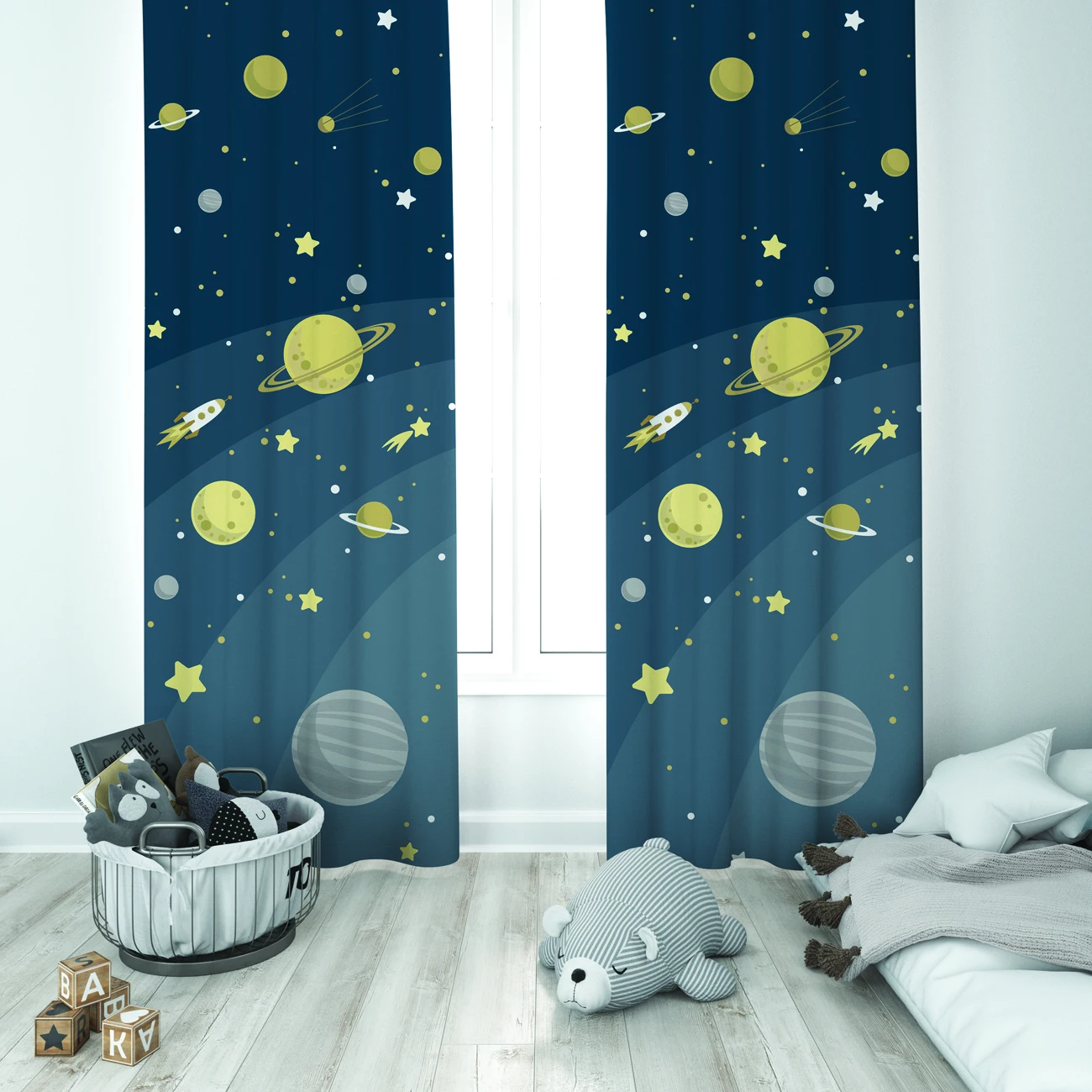 

Curtains Children 3D Printed Decorative Items Home Childrens Room Dark Blue Planet Star Model 161