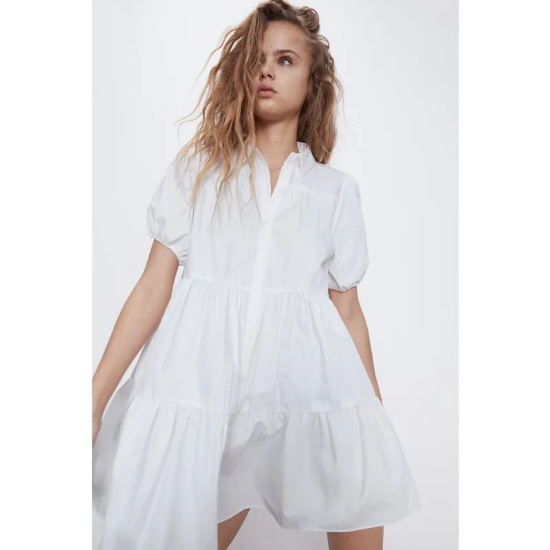 

Hot Summer Cute Short Skirt Dress Puff Sleeve Dresses Women Sweet Girl White Dresses Beach Baby Shirt Style Tutu Dress Lady 2021