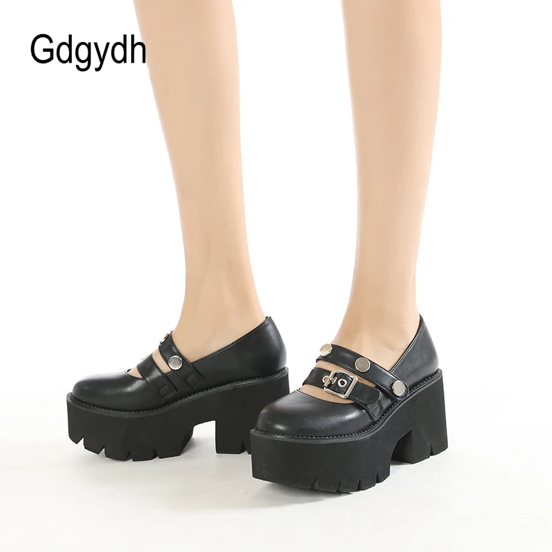 

Gdgydh Japanese School Shoes Cosplay Platform Chunky Heels Belt Buckle Mary Jane Shoes Women Pumps Lolita Style Spring Summer