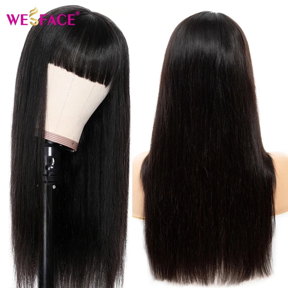 Прямые парики из человеческих волос с челкой на сетке спереди 13*4 натуральные