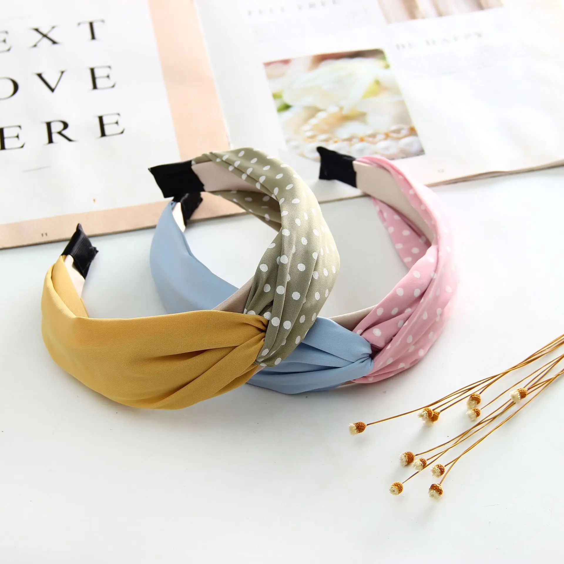 

Women Top Knotted Splice Turban Headband Printing Dot Wide Hairband Headwear Girls Fashion Hair Hoop Bands Accessories Headdress