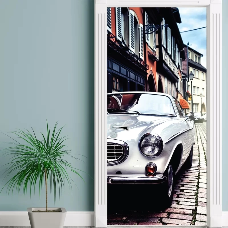 Creative 3D Beautiful Hot Door Stickers Car In Street For Living Room Bedroom PVC Adhesive Wallpaper Waterproof Mural Decal | Дом и сад