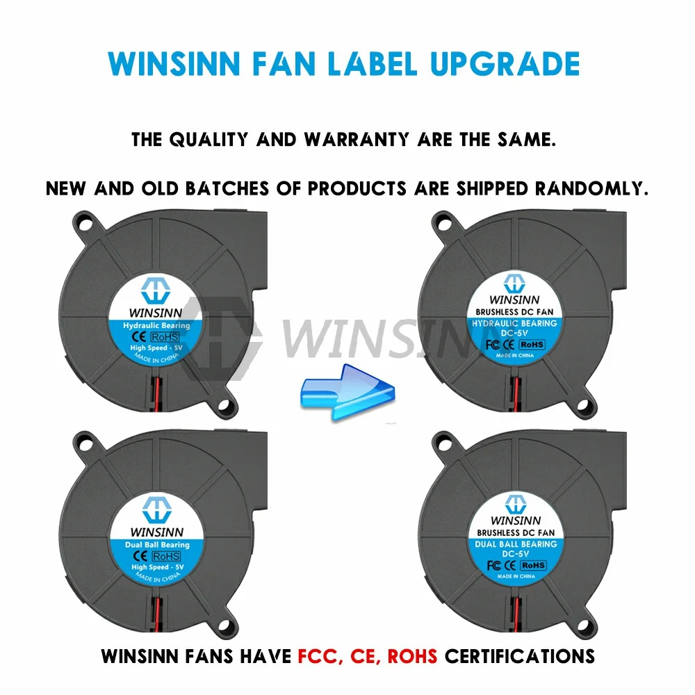 WINSINN 50mm Fan 5V 12V 24V 3D Printer Micro Blower 5015 Hydraulic / Dual Ball Bearing Brushless Cooling 50x15mm 2PIN |