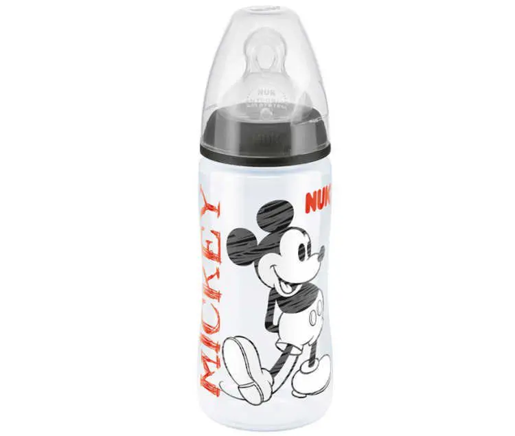 

NUK First Choice Plus Orthodontic Drinking Bottle, Disney Mickey PP - silicone 6-18 months 300 ml. Medium Feed Hole