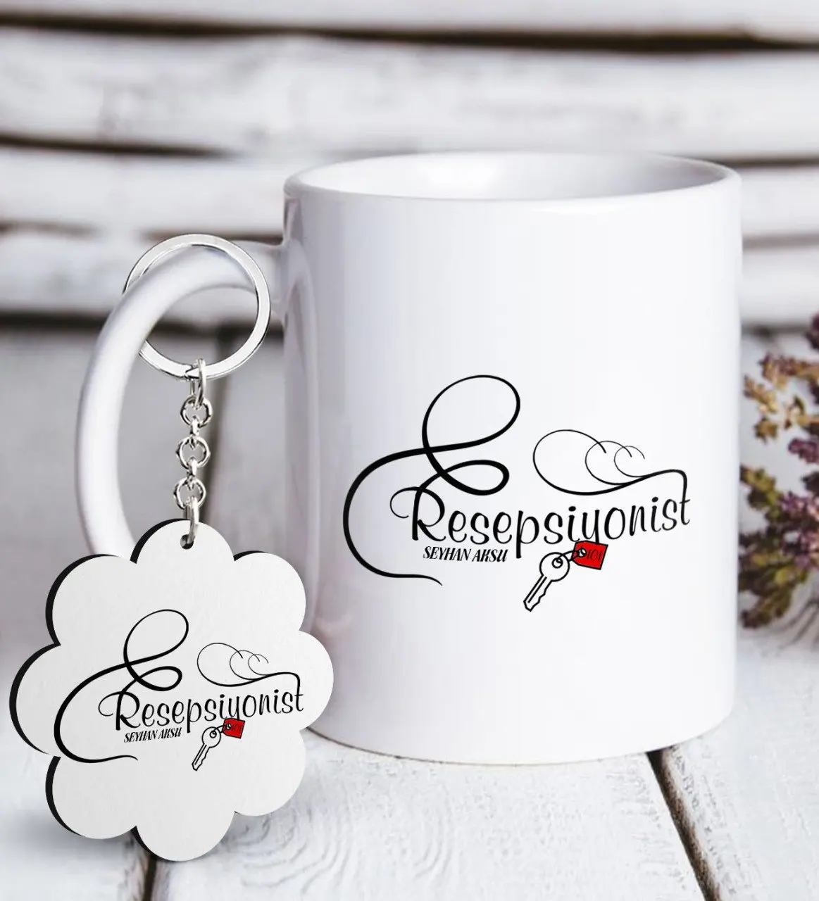 

Personalized Professional Receptionist White Mug and Keychain Gift Seti-1