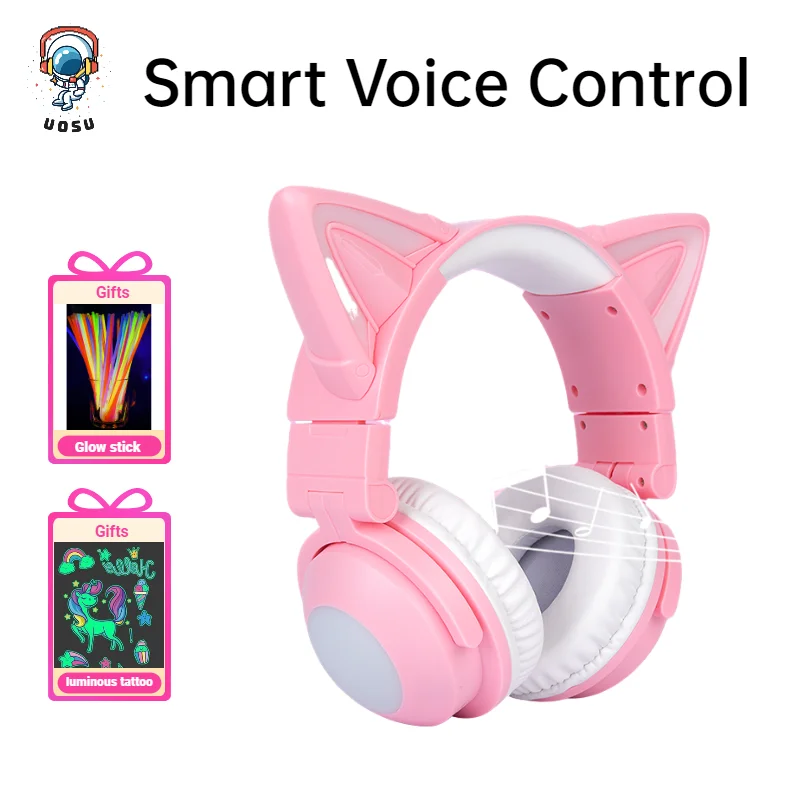 

Smart Voice Control Wireless Headphones Girls Cat Bluetooth Headset with HD Mic RGB Virtual 7.1 Channel Stereo Music Game Helmet