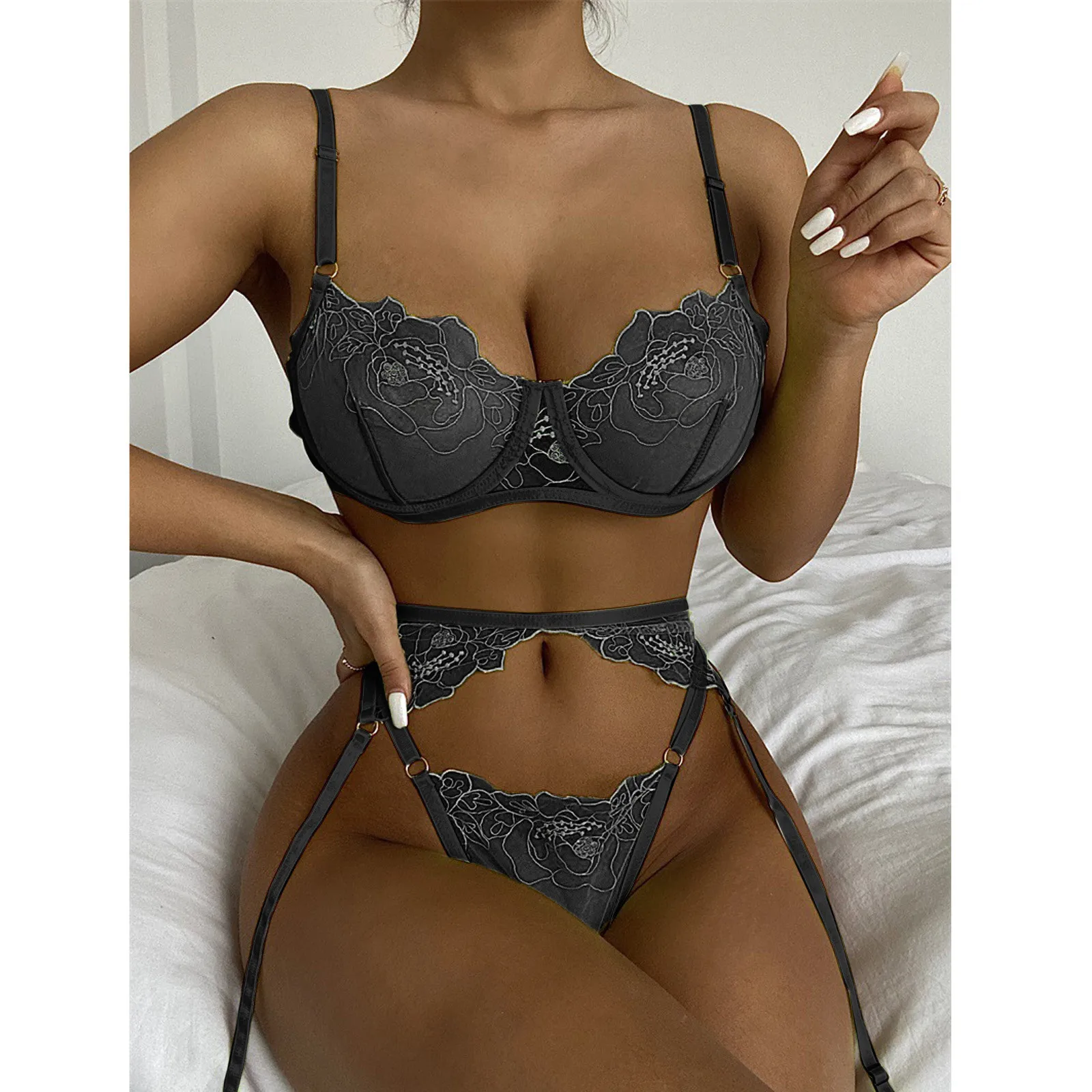 womens lingerie sets Mesh Transparent Sexy Lingerie Sets Women Underwear Sensual Lingerie Women Hollow Out Sexy Underwear Set Brief Bra Garter Sets cheap underwear sets