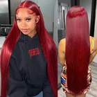 99j бордовый кружевной передний парик Боб бразильский для женщин 30 дюймов предварительно выщипанные красные цветные Hd прозрачные кости прямые человеческие волосы парики