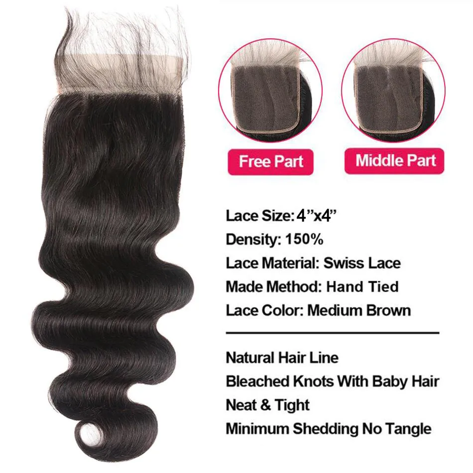 Бразильские волнистые волосы 5x5 прозрачные кружевные пучки с закрытыми волосами